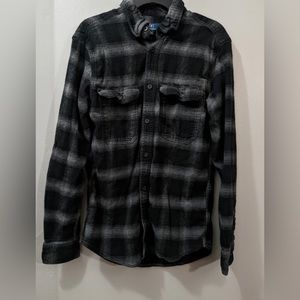 Mens George Flannel Button Up Shirt Black Gray